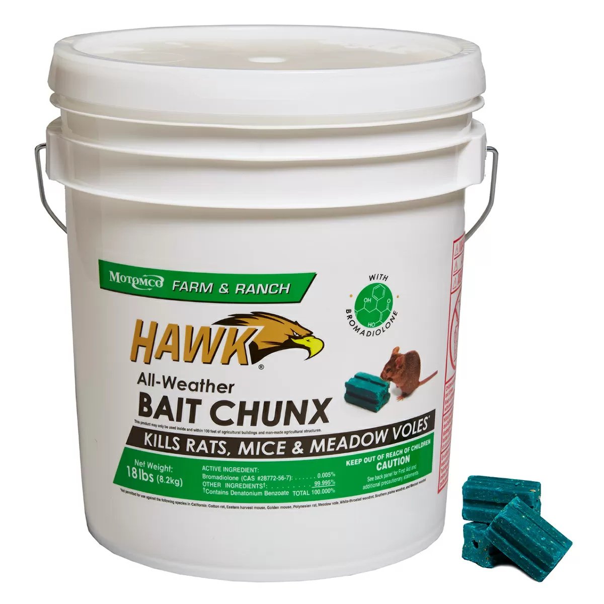 Motomco Hawk AllWeather Rodent Bait Chunx Bucket 18 lbs.