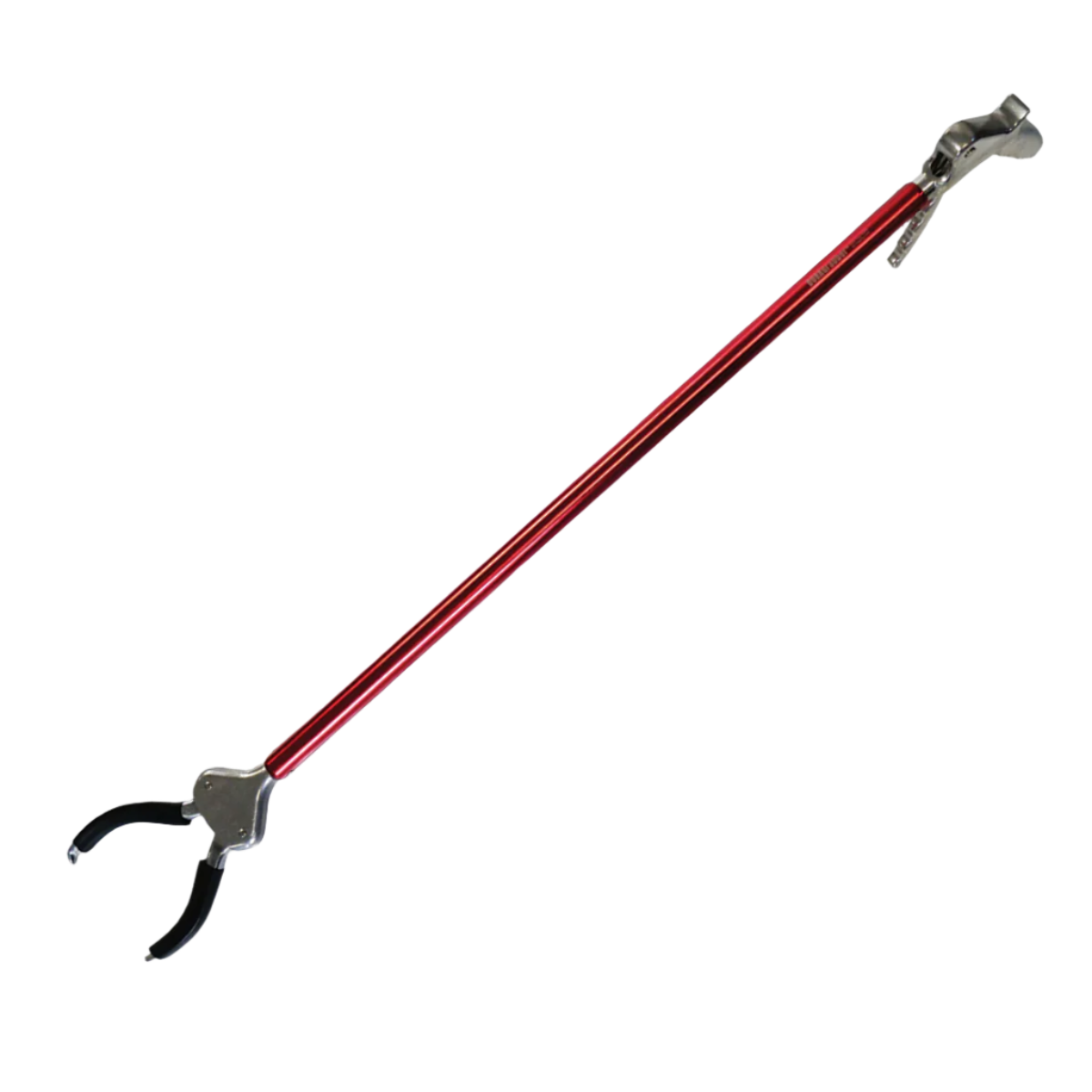 Red pruner with black clippers on a white background