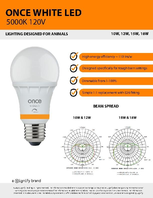 Once 5000K White 18W Non-Dimmable 120VAC