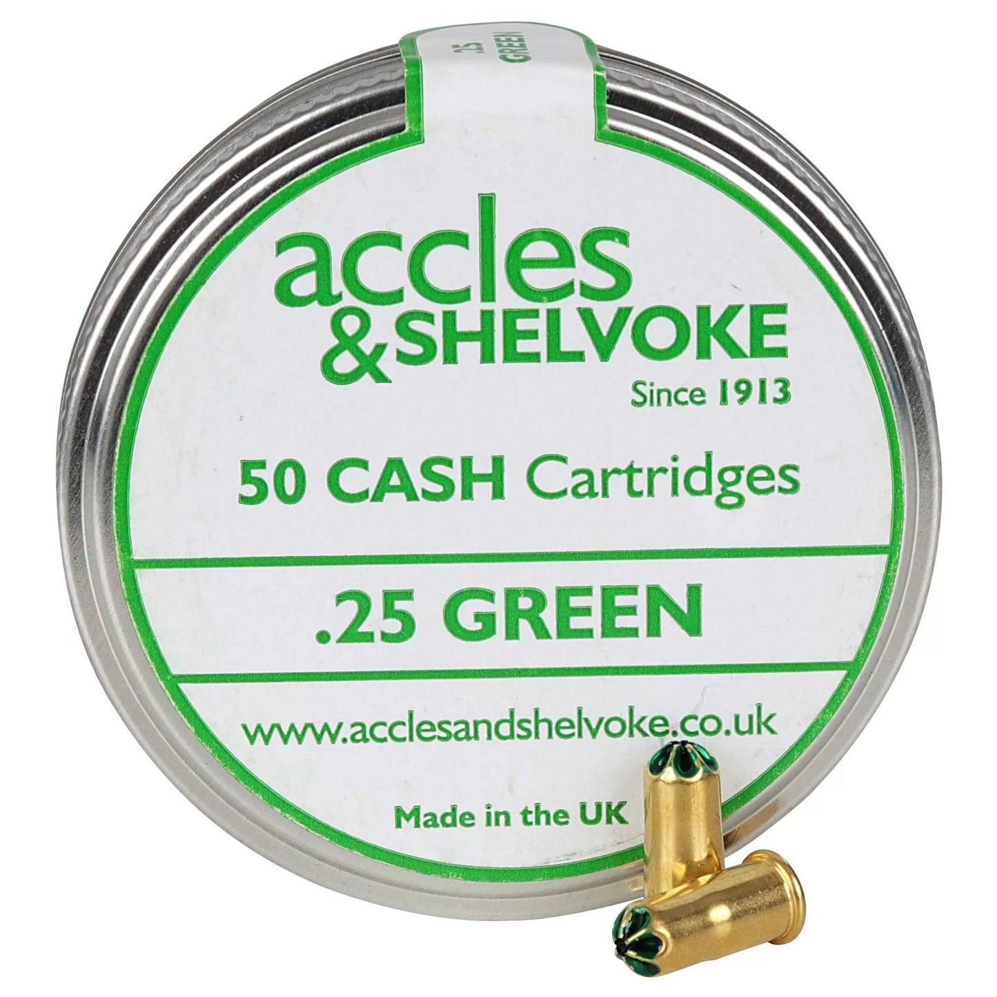 Accles & Shelvoke CASH® .25 Caliber Green 4.5 Grain Cartridges - 50/Tin - QC Supply -