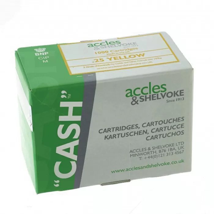 Accles & Shelvoke CASH® .25 Caliber Yellow 2 Grain Cartridges - 1,000/Box - QC Supply -