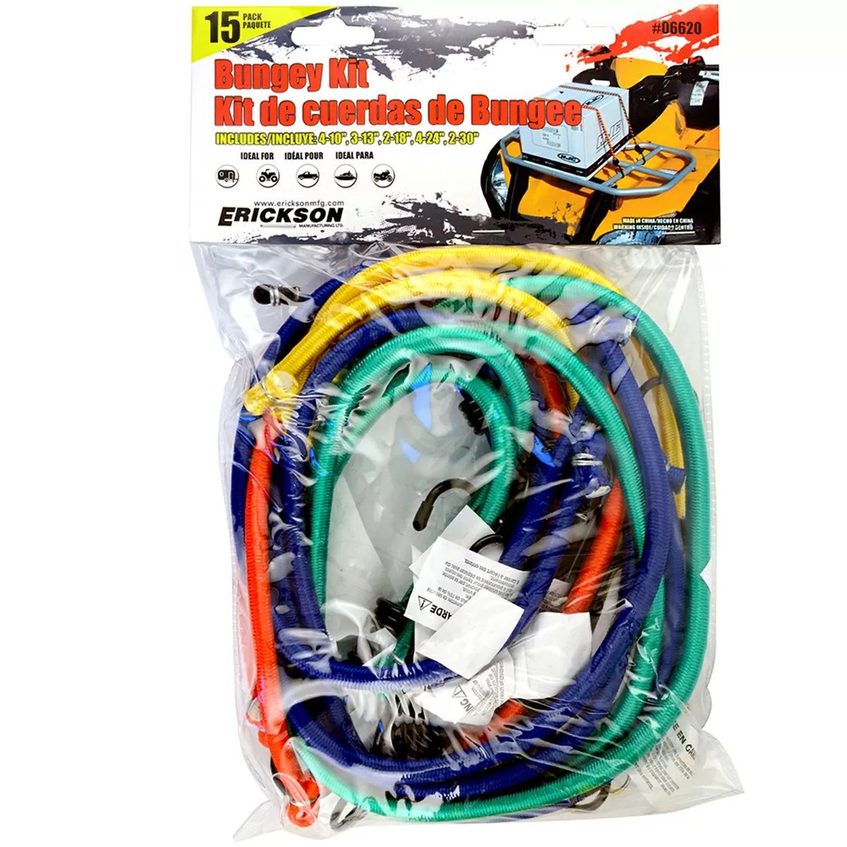 Erickson Manufacturing Assorted Bungee Cord Kit - 15 Pack - QC Supply -