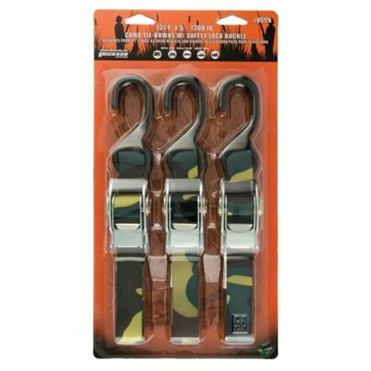 Erickson Manufacturing Tie Down With Safety Lock Buckle 3 - Pack - 1" x 5' - Camo - QC Supply -