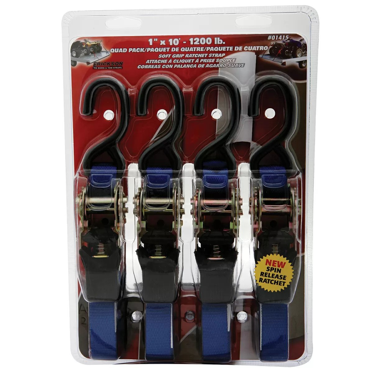 Erickson Mfg 1" x 10' Soft Grip Ratchet Straps - 4 Pack - QC Supply -