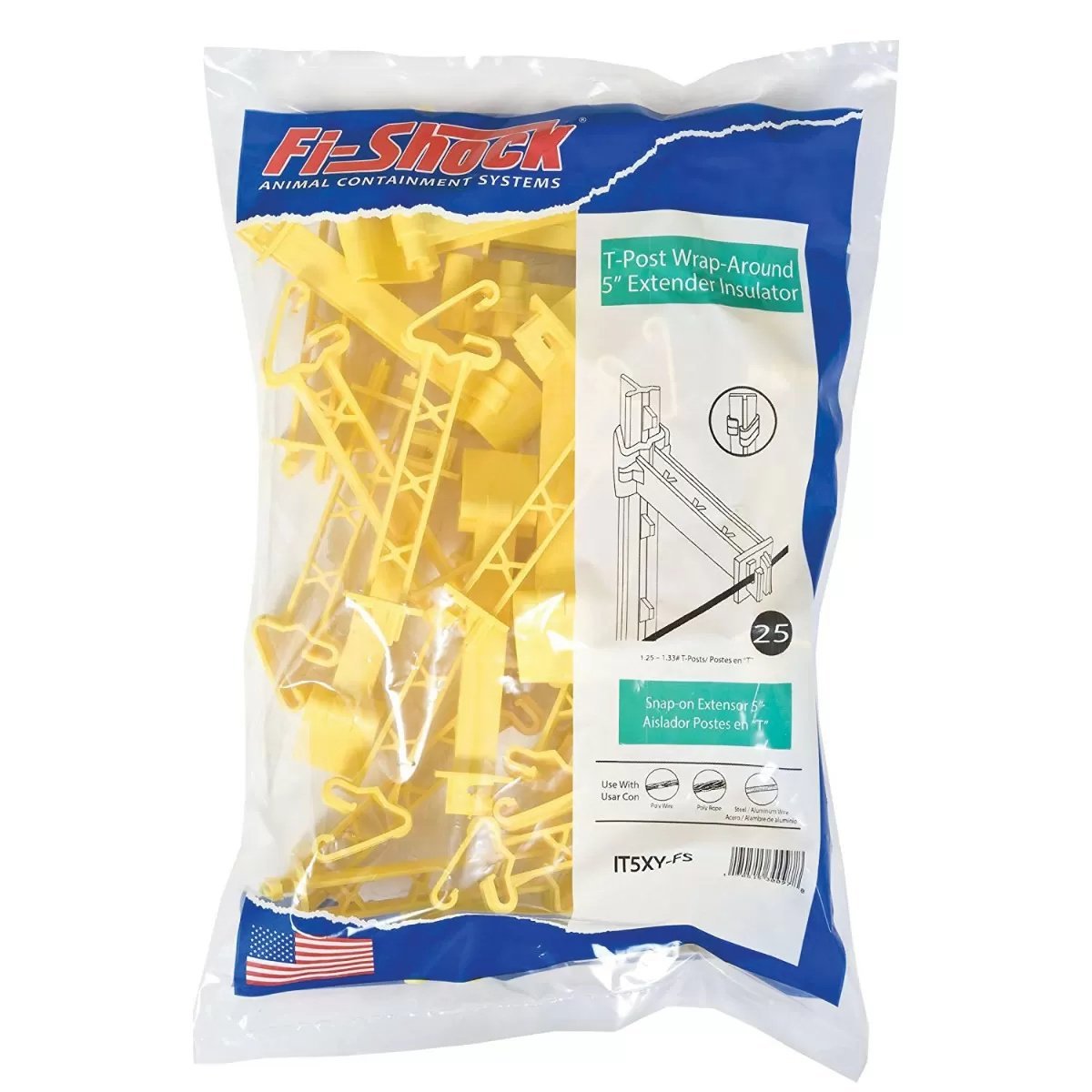Fi - Shock® Yellow Snap - On 5" Extender Insulator - 25/bag - QC Supply -