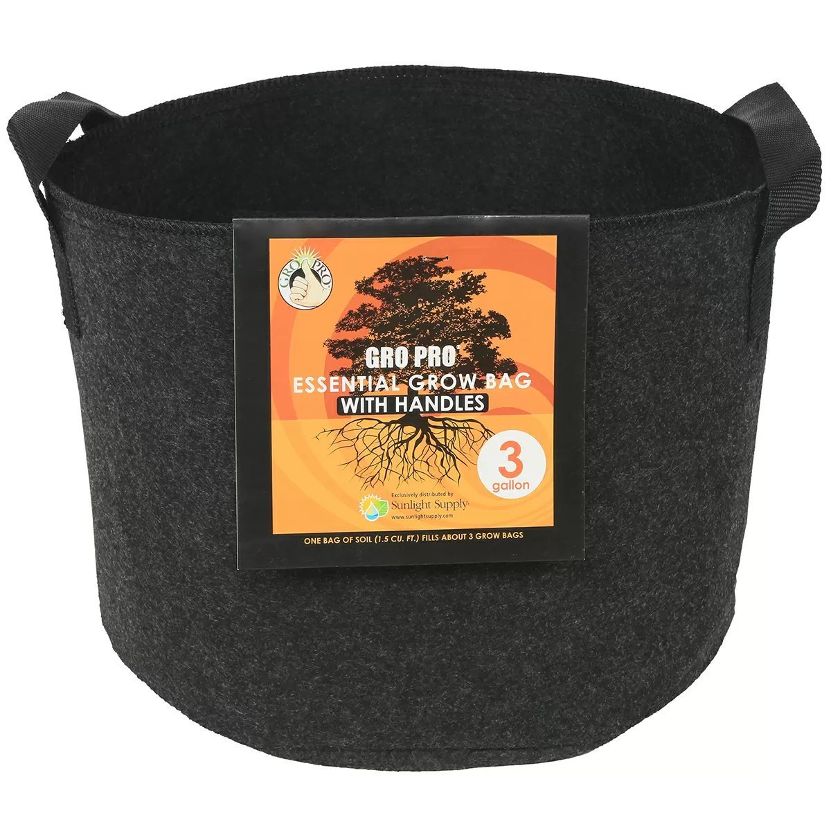 Gro Pro® Essential Round Black Fabric Pot w/Handles - QC Supply -