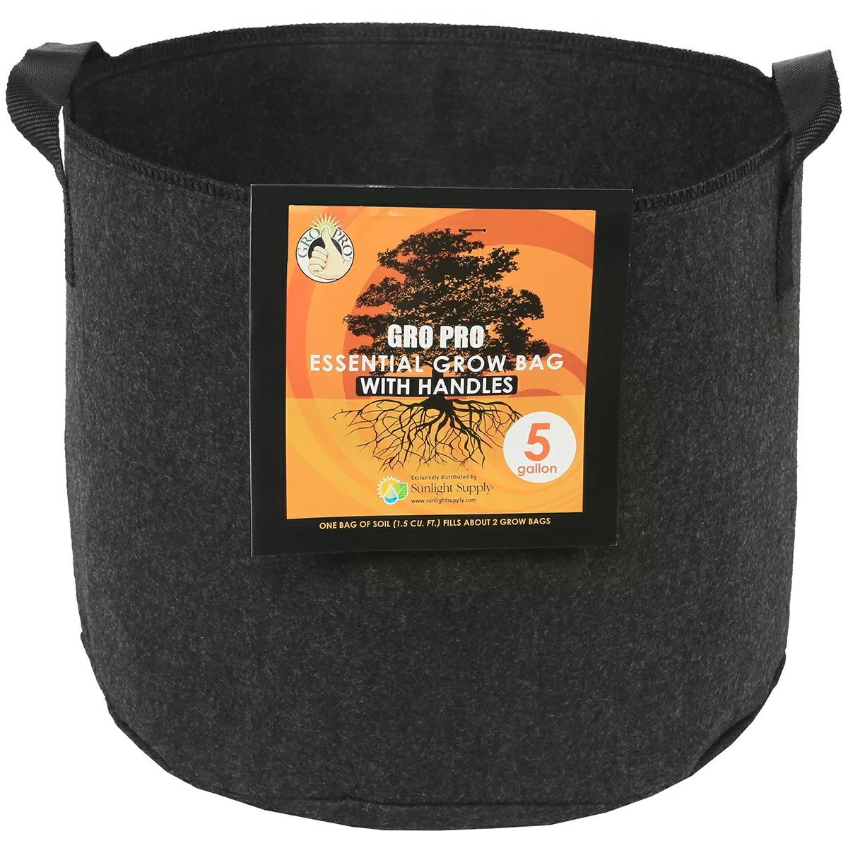 Gro Pro® Essential Round Black Fabric Pot w/Handles - QC Supply -
