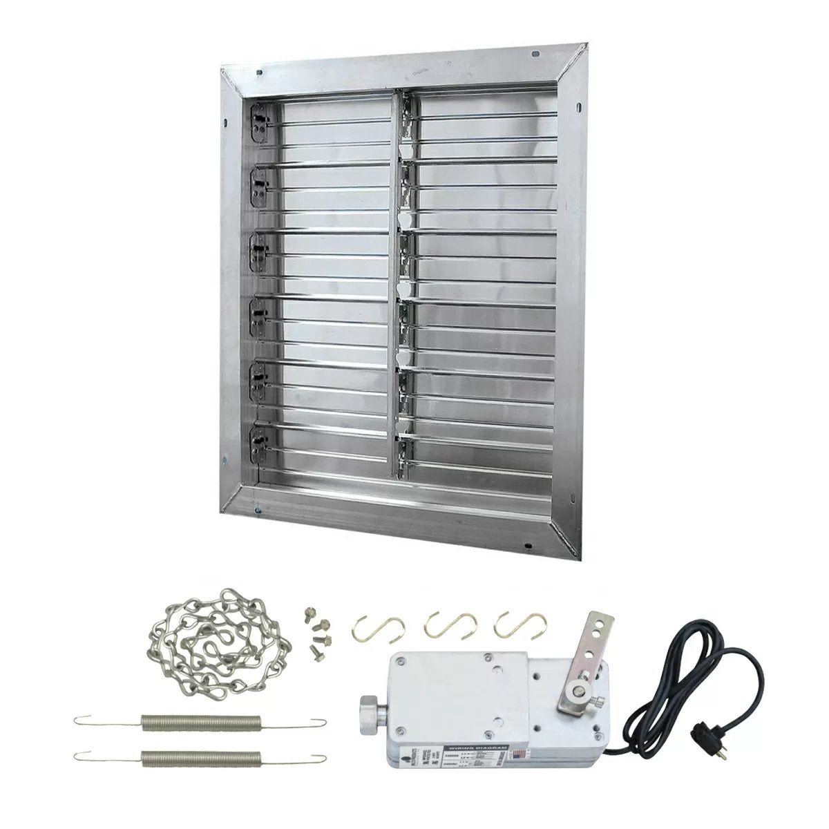 J&D Manufacturing Aluminum Intake Power Shutter with Motorized Kit & Cord - 20" - QC Supply -