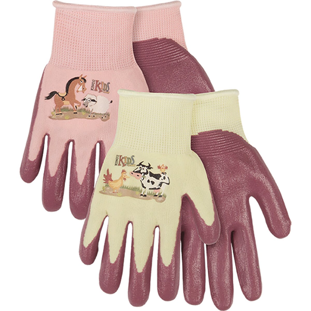 Kinco® Kids' Farm Friends Nylon Knit Shell & Foam Nitrile Palm Gloves - QC Supply -