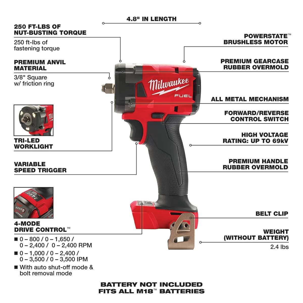 Milwaukee® Tool M18 FUEL™ 3/8" Compact Impact Wrench w/Friction Ring - Tool ONLY - QC Supply -