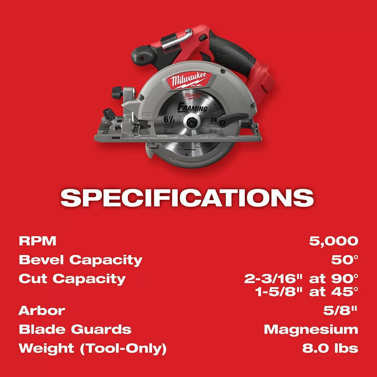 Milwaukee® Tool M18 FUEL™ Circular Saw - 6 1/2" Blade - Tool ONLY - QC Supply -