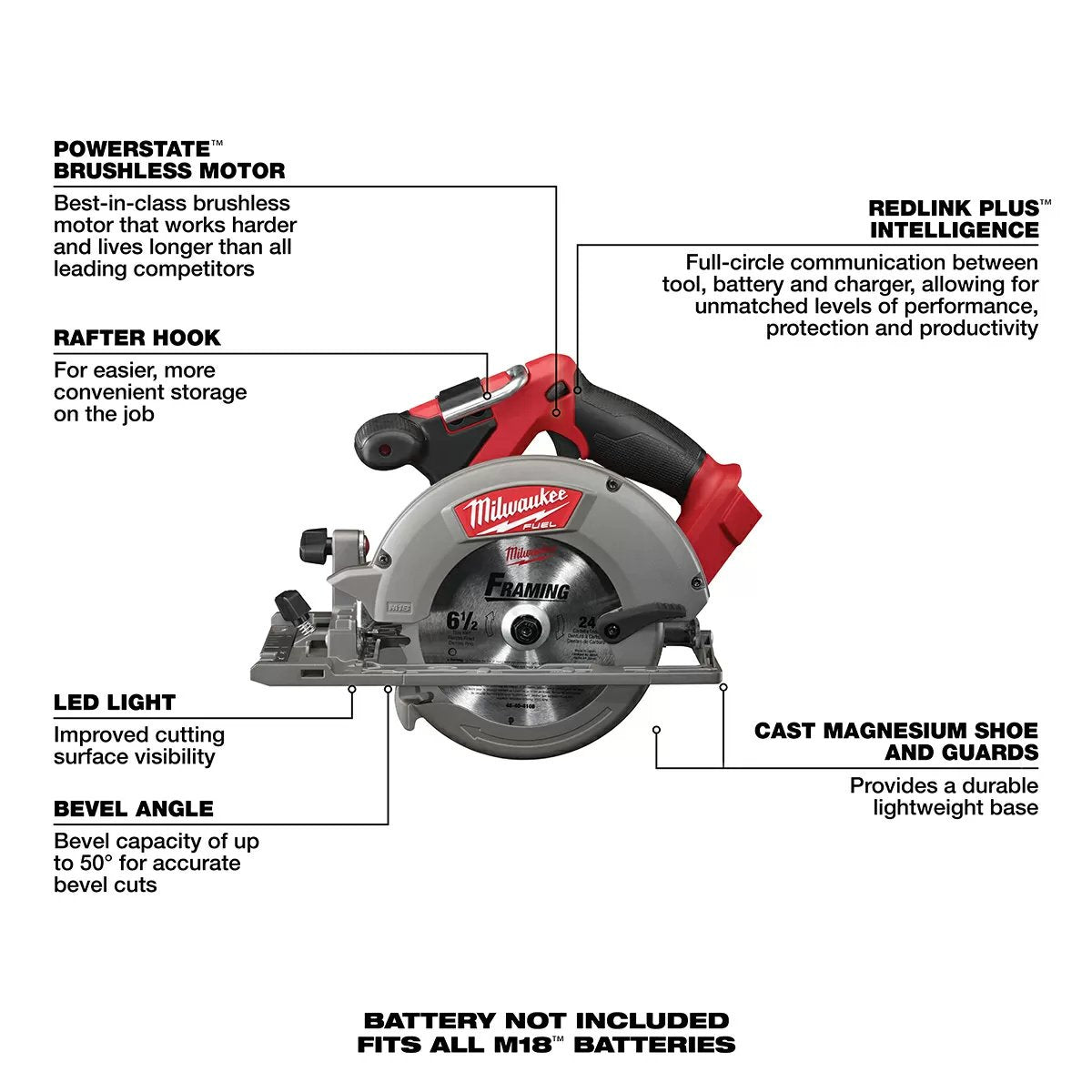 Milwaukee® Tool M18 FUEL™ Circular Saw - 6 1/2" Blade - Tool ONLY - QC Supply -
