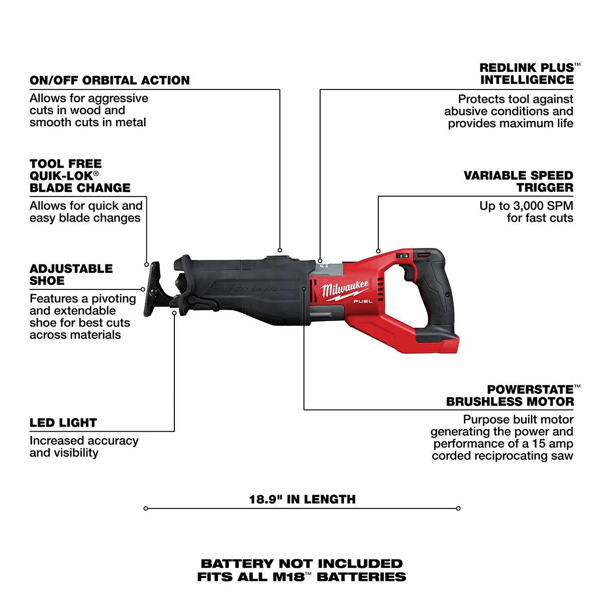 Milwaukee Tool M18 FUEL™ SUPER SAWZALL® Reciprocating Saw - Tool ONLY - QC Supply -