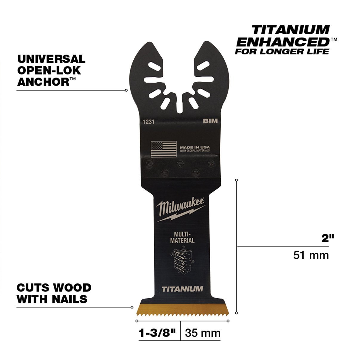 Milwaukee Tool OPEN - LOK™ Titanium Enhanced Bi - Metal Multi - Material Blade - 1 - 3/8" - 1 Pack - QC Supply -