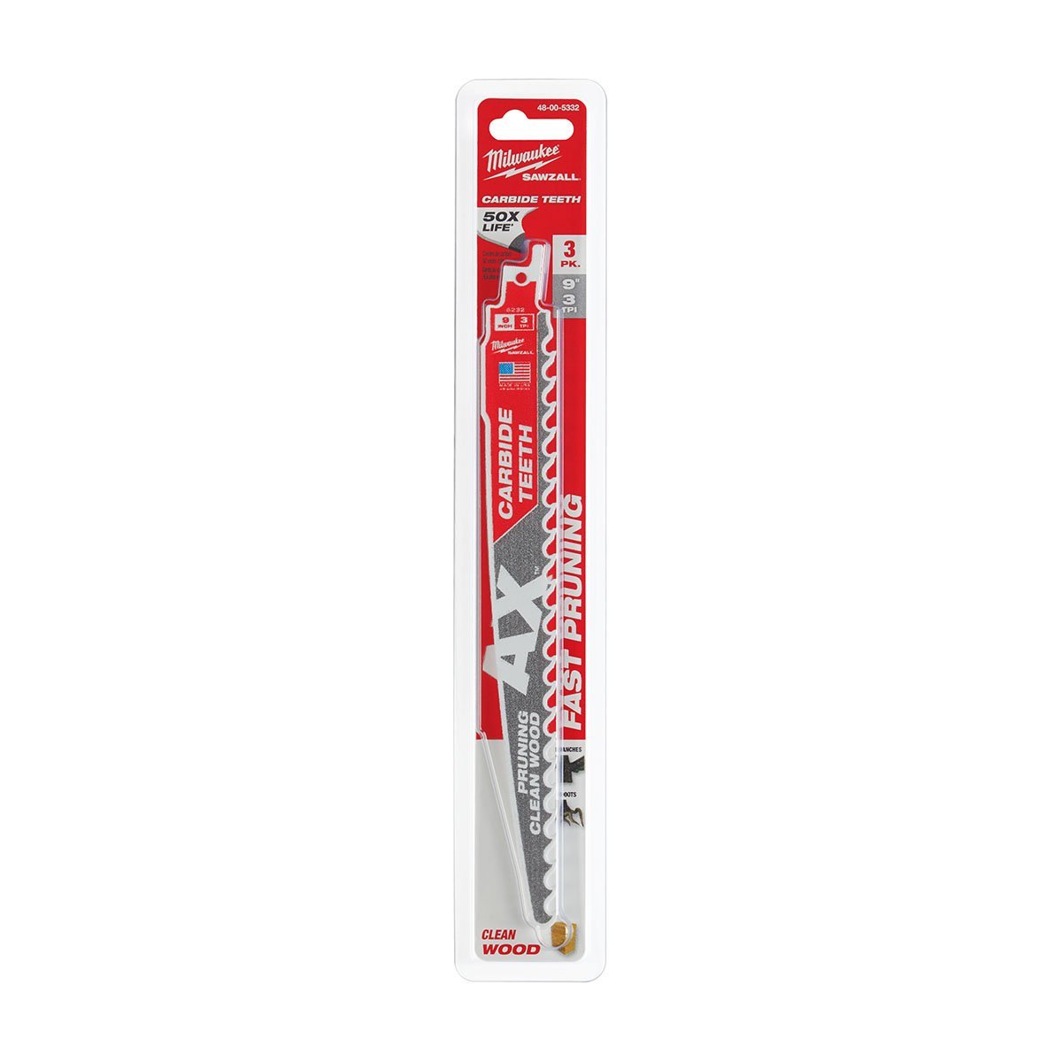 Milwaukee Tool The AX™ With Carbide Teeth for Pruning & Clean Wood SAWZALL® - 9" 3 TPI Blade - 3 Pack - QC Supply -