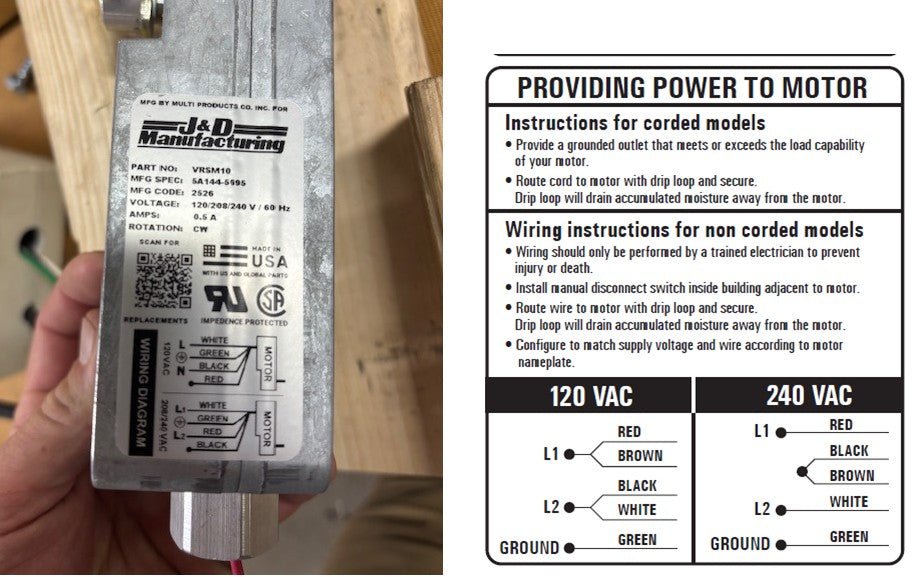Motor With Lever For Shutter Fan - 115/230 Volt - QC Supply -
