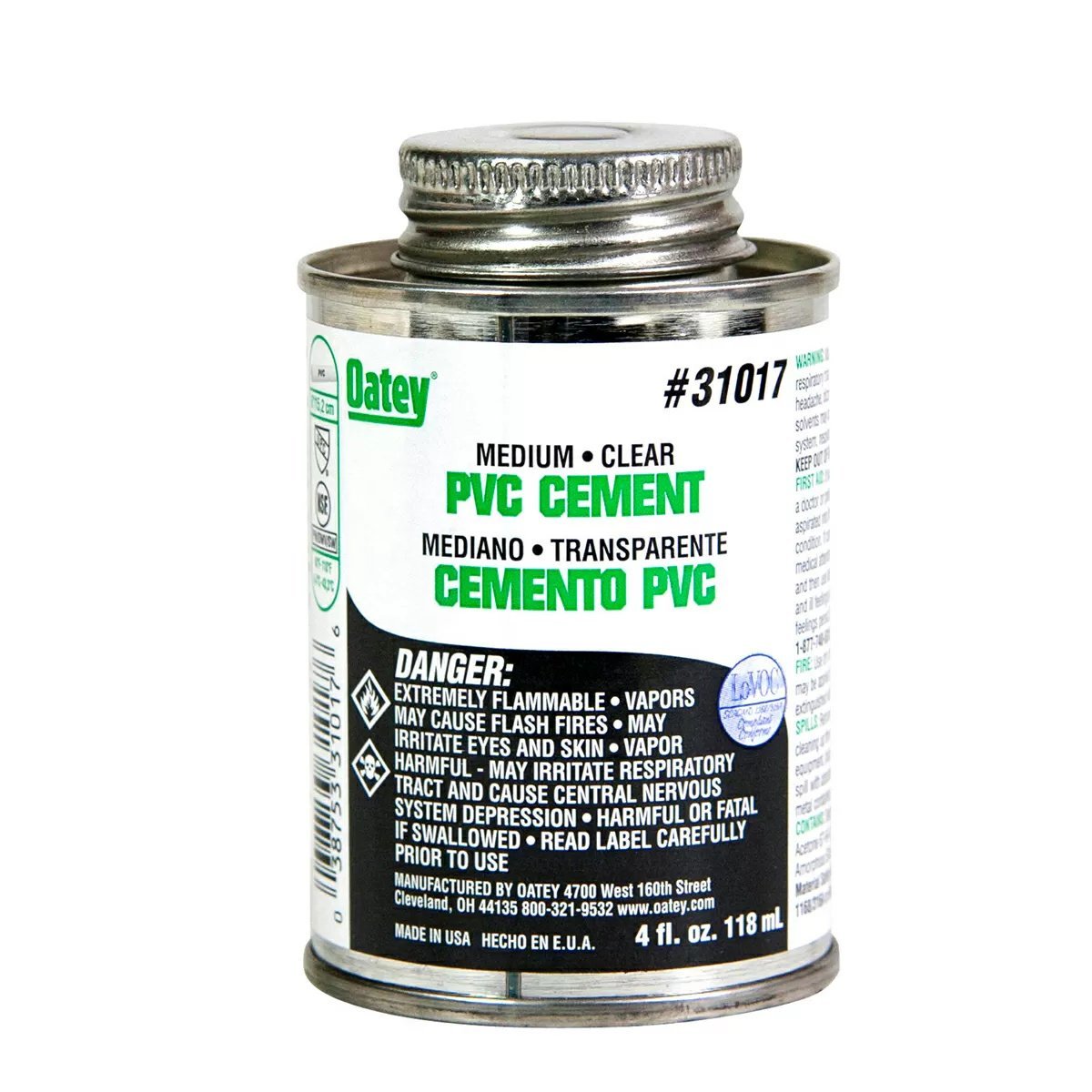 Oatey® Medium Clear PVC Cement - 4 oz - QC Supply -