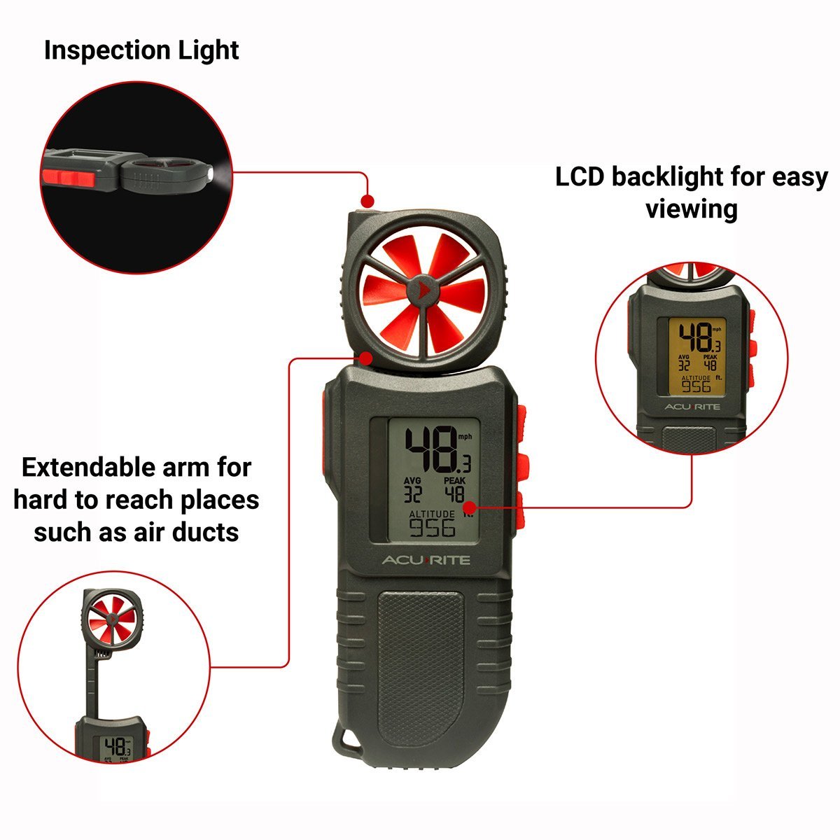 Portable Anemometer with Inspection Light - QC Supply -