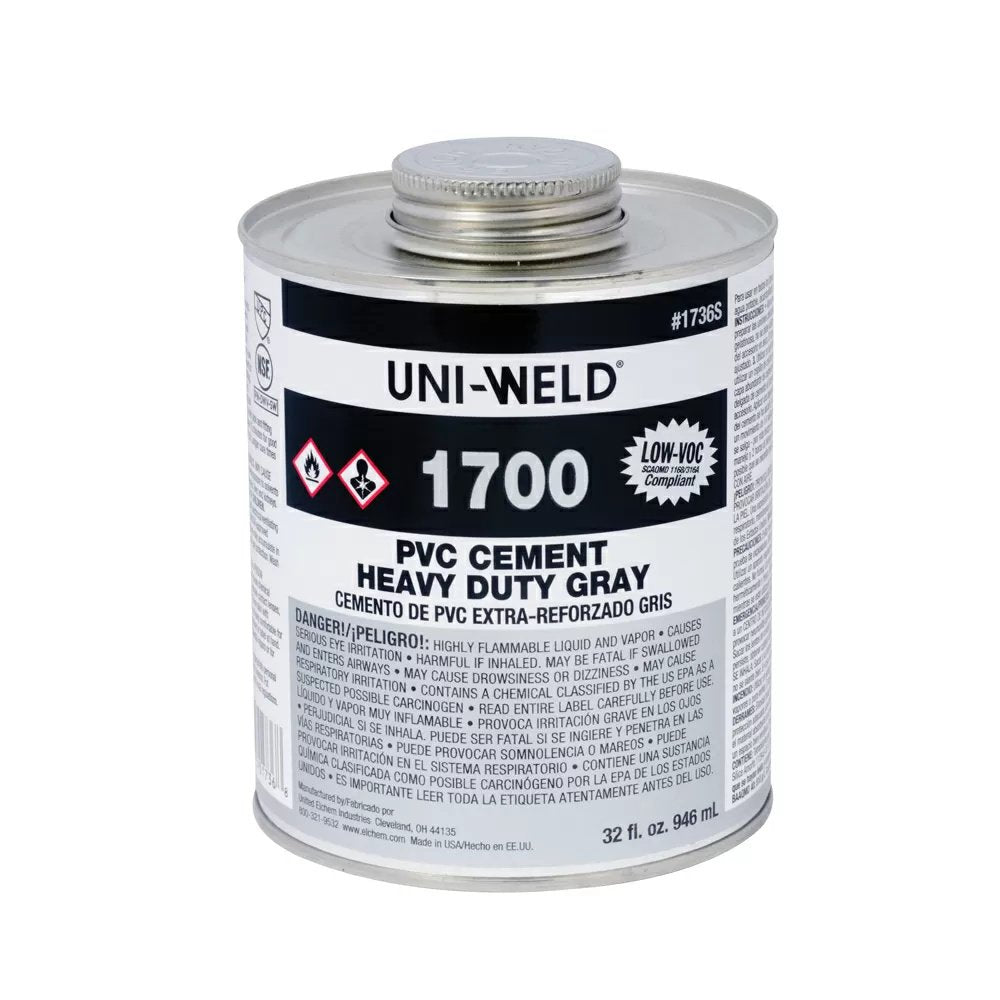 United Elchem® Heavy - Duty Gray PVC Cement - 32 oz - QC Supply -