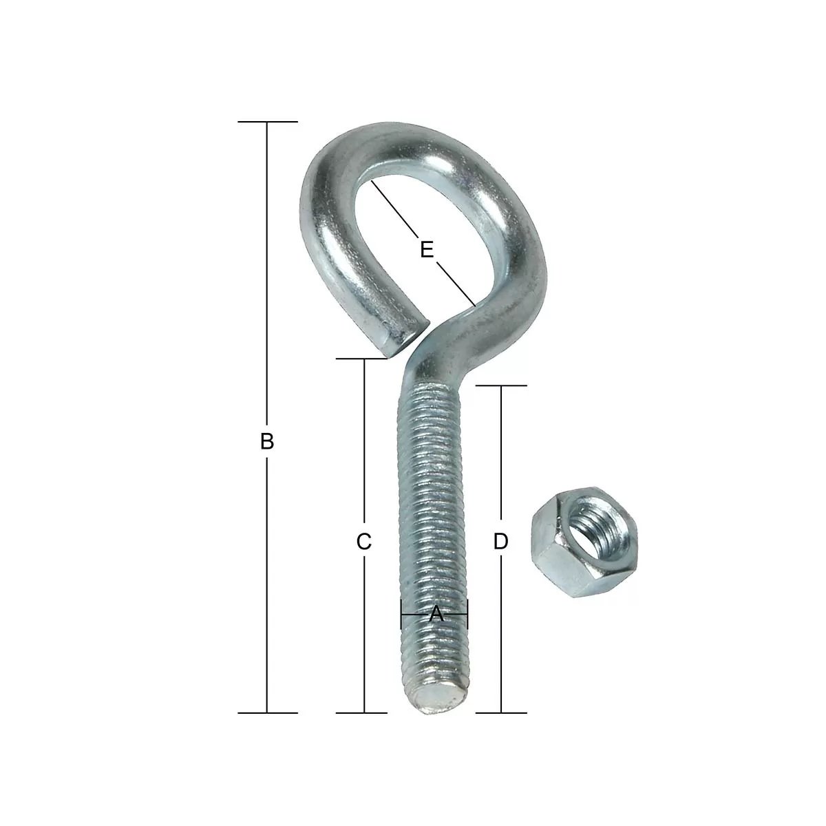 Zinc Eye Bolt w/ Nut - 3/8" x 4" - QC Supply -