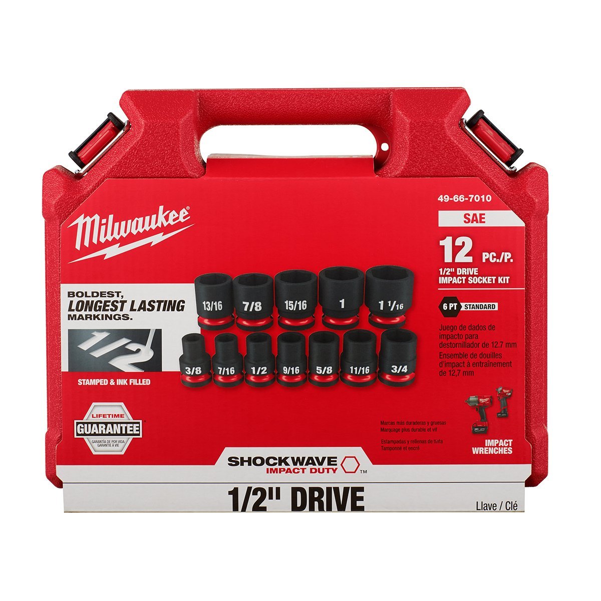 1/2" Drive SAE Standard 6 - Point Socket Set - 12 Piece - QC Supply - 