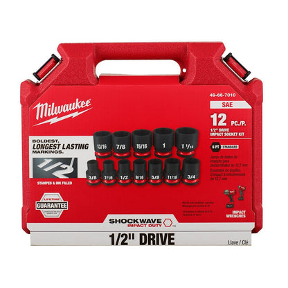 1/2" Drive SAE Standard 6 - Point Socket Set - 12 Piece - QC Supply - 