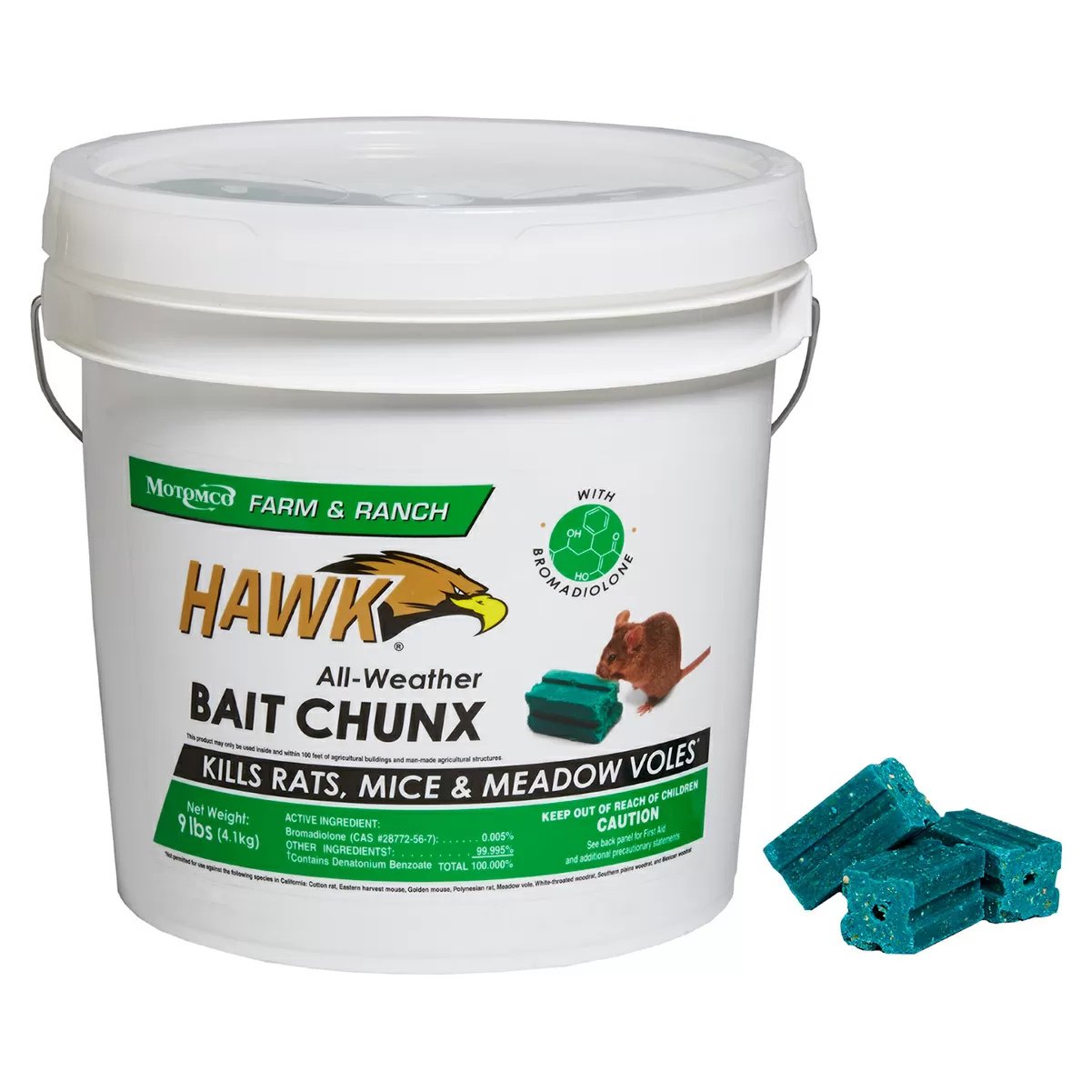 Motomco Hawk AllWeather Rodent Bait Chunx Bucket - 9 lbs.