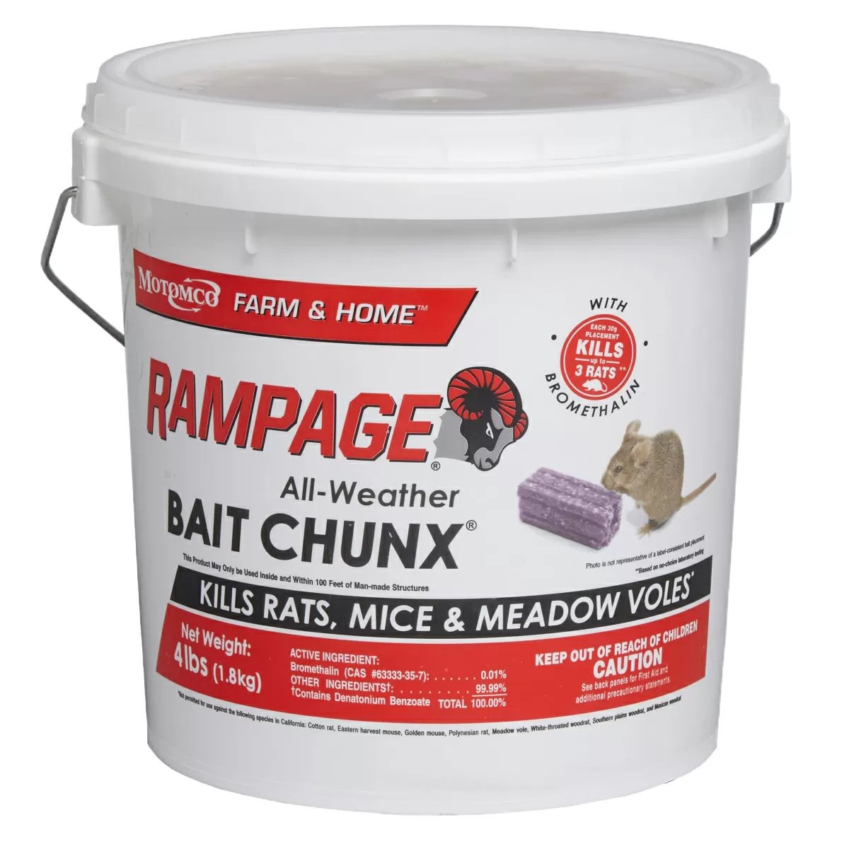 Motomco Rampage AllWeather Rat Bait Chunx Bucket  4 lbs.