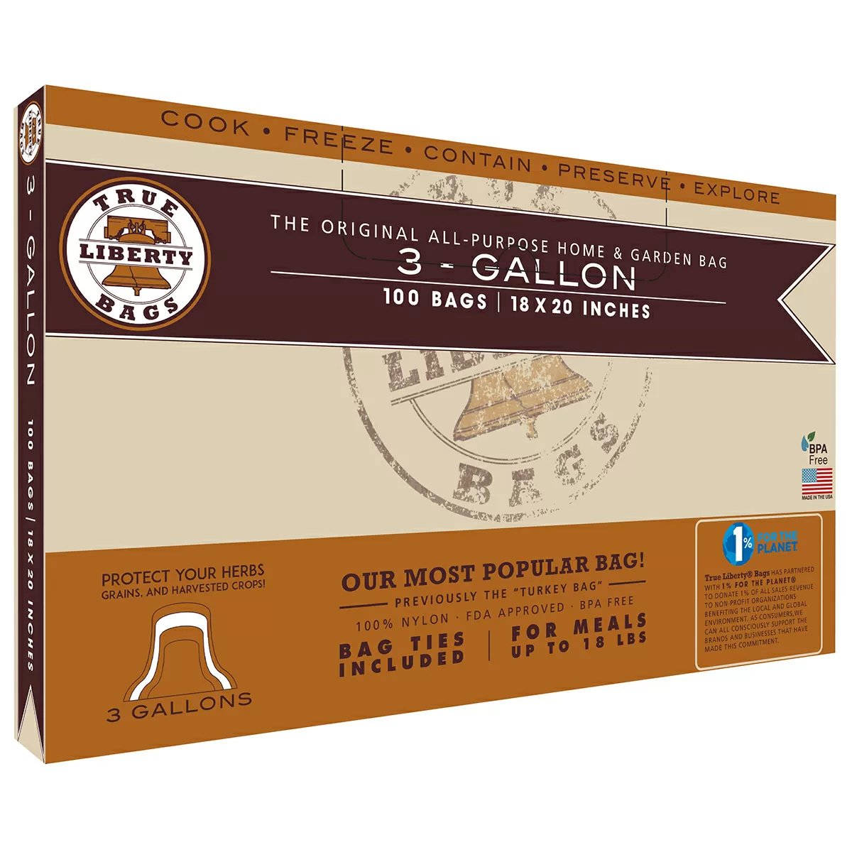 True Liberty AllPurpose Bags - 3 Gallon, 100/Pack