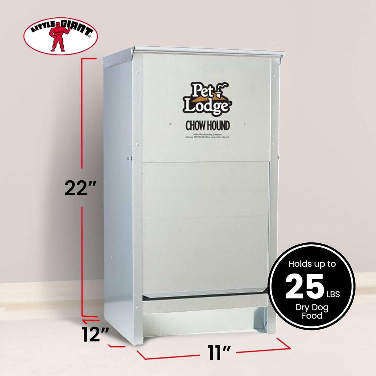 Pet Lodge Galvanized Steel Automatic Dog Feeder – 25 lb / 50 lb