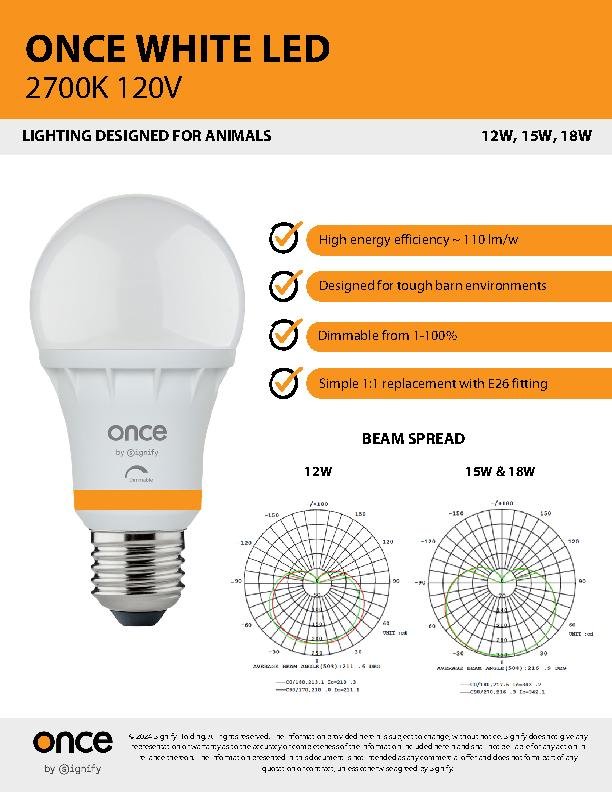 Once 2700K White 15W Dimmable 120VAC