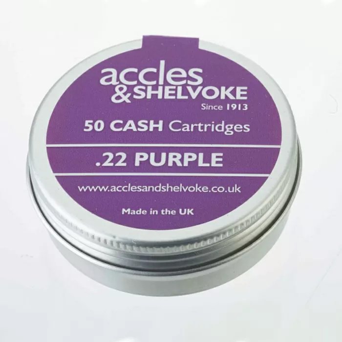 Accles & Shelvoke .22 Caliber Purple 2.5 Grain Cartridges - 50/Tin - QC Supply - 