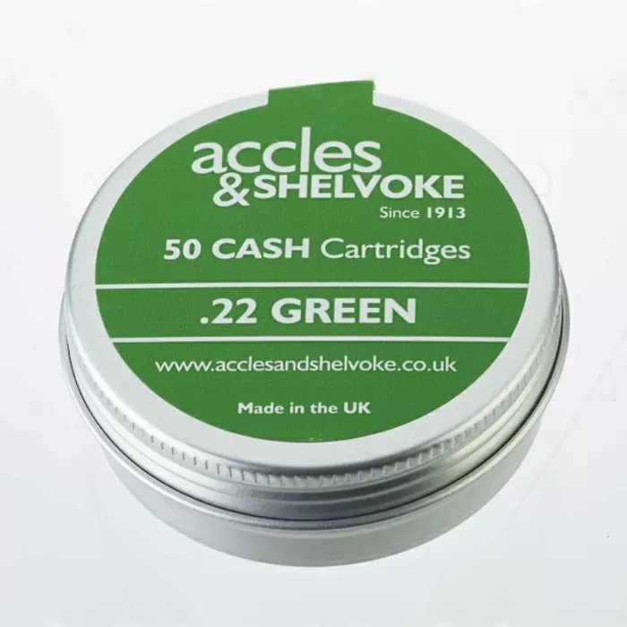 Accles & Shelvoke CASH® .22 Caliber Green 3 Grain Cartridges - 50/Tin - QC Supply - 
