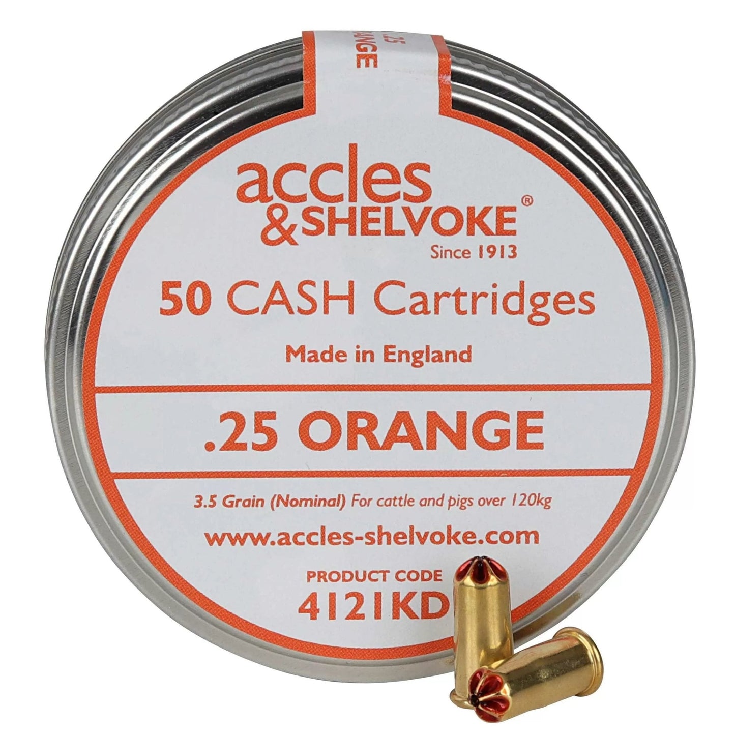 Accles & Shelvoke CASH® .25 Caliber Orange 3.5 Grain Cartridges - 50/Tin - QC Supply - 