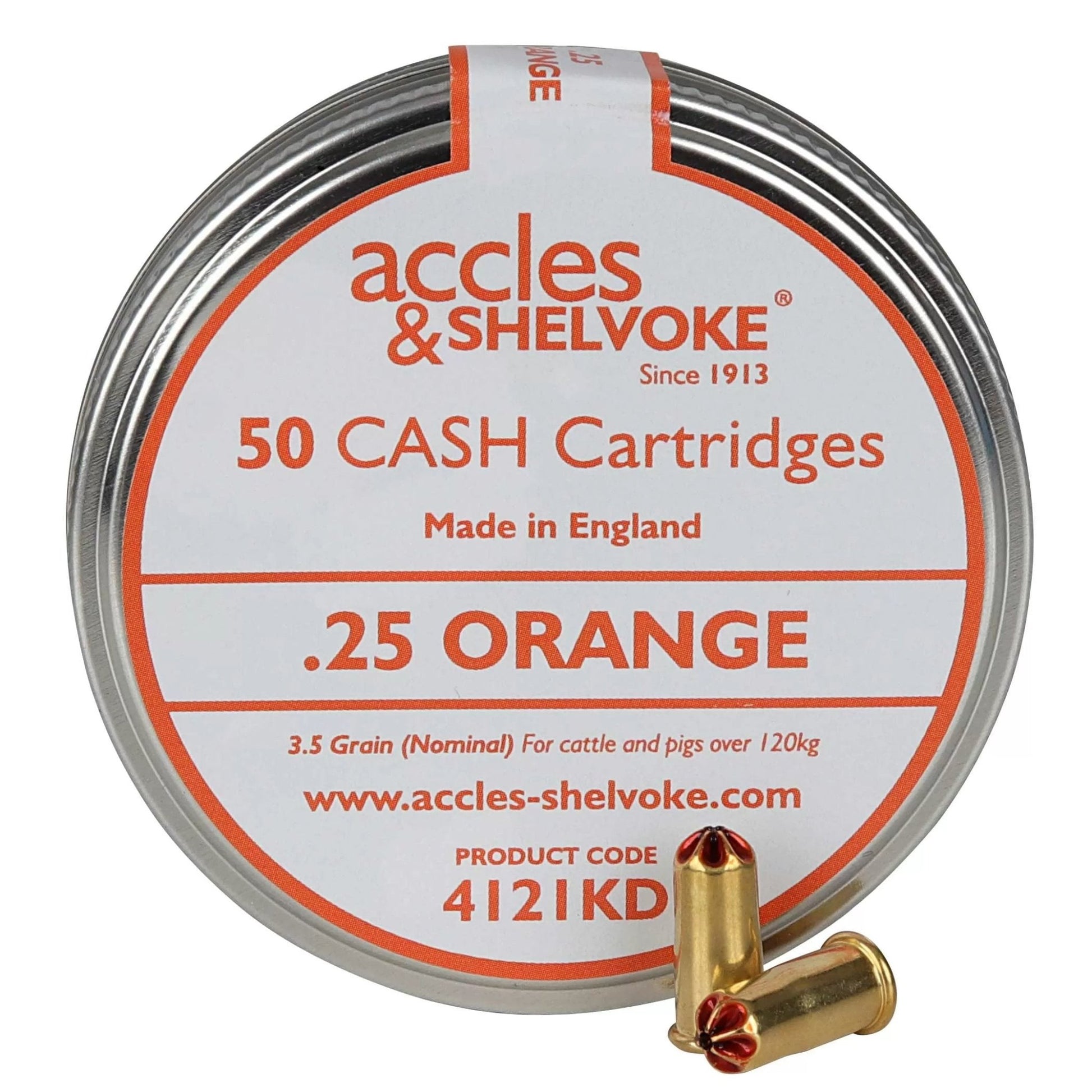Accles & Shelvoke CASH® .25 Caliber Orange 3.5 Grain Cartridges - 50/Tin - QC Supply - 