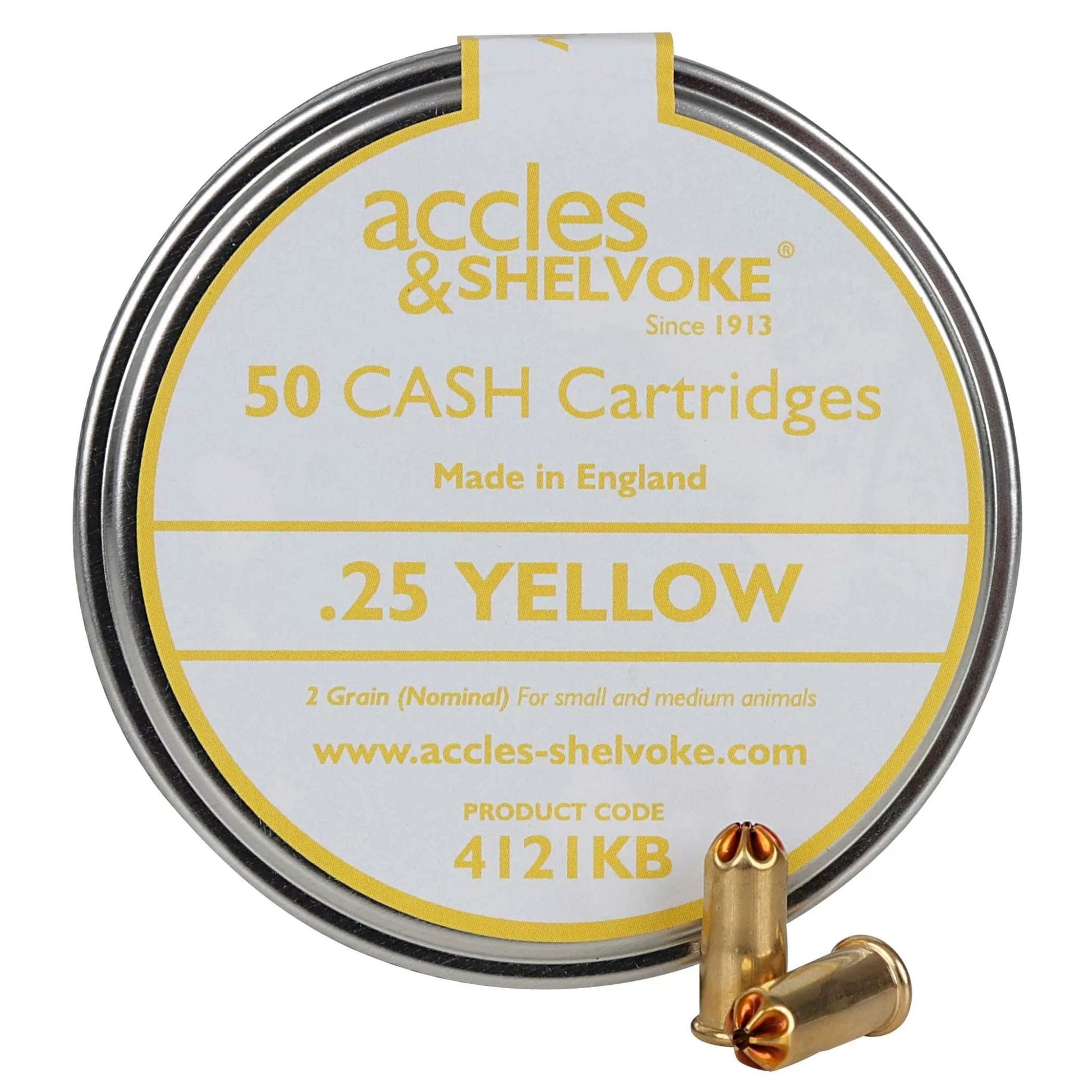 Accles & Shelvoke CASH® .25 Caliber Yellow 2 Grain Cartridges - 50/Tin - QC Supply - 
