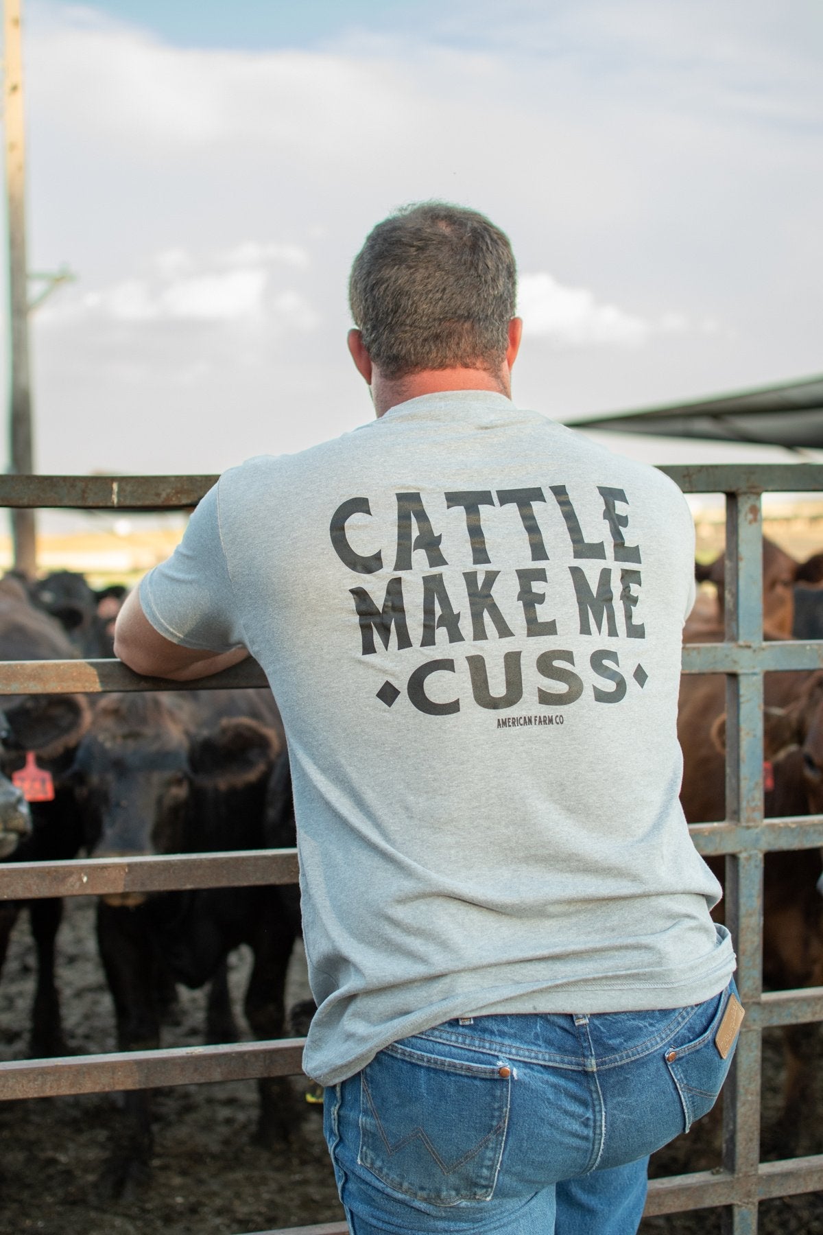American Farm Co. Cattle Make Me Cuss Gray T-Shirt - QC Supply - 