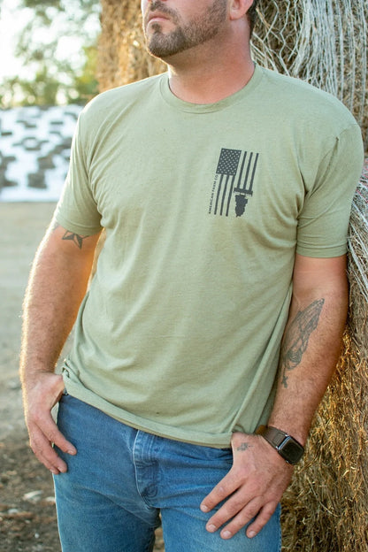 American Farm Co. Harvest Flag Olive Green T-Shirt - QC Supply - 