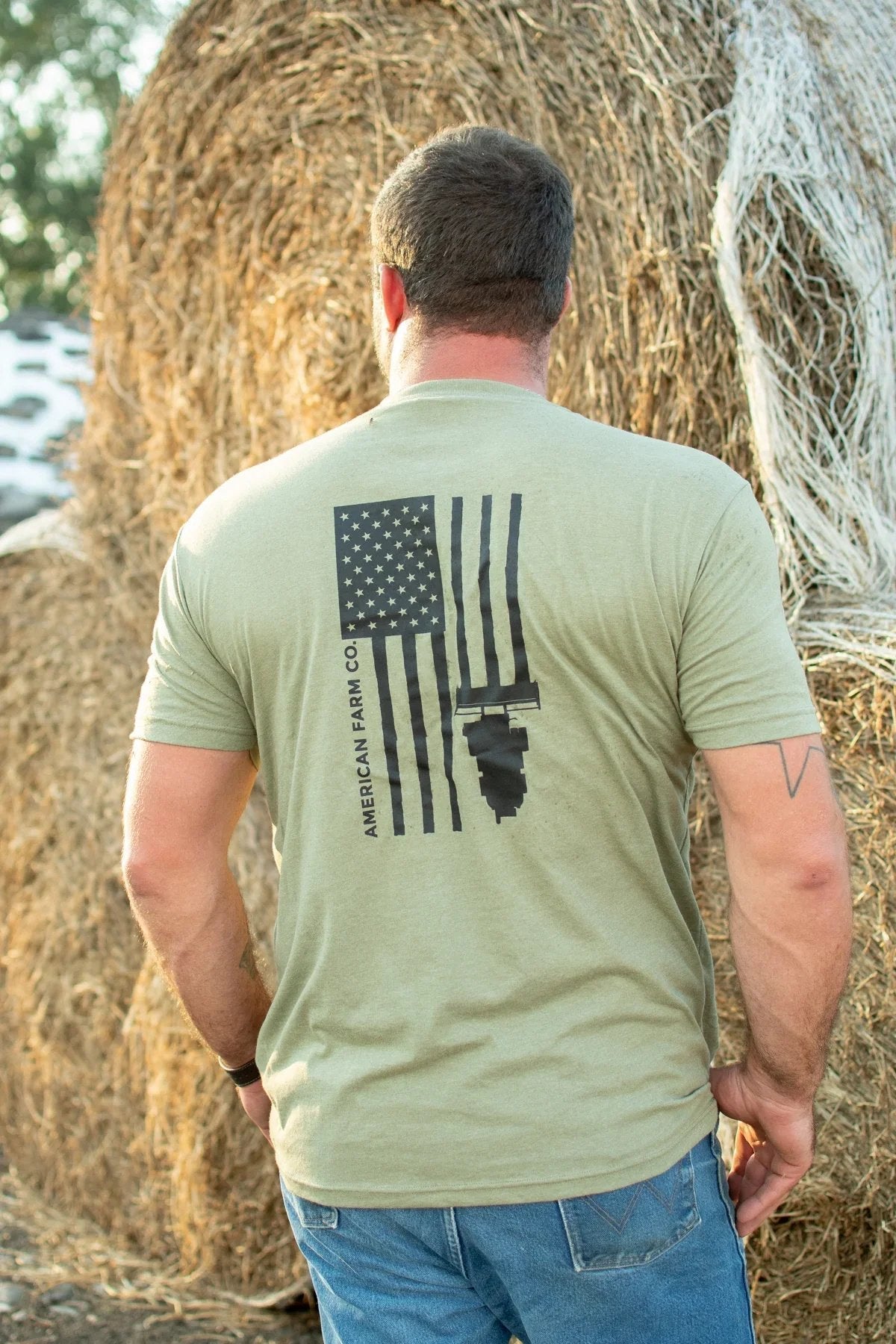 American Farm Co. Harvest Flag Olive Green T-Shirt - QC Supply - 