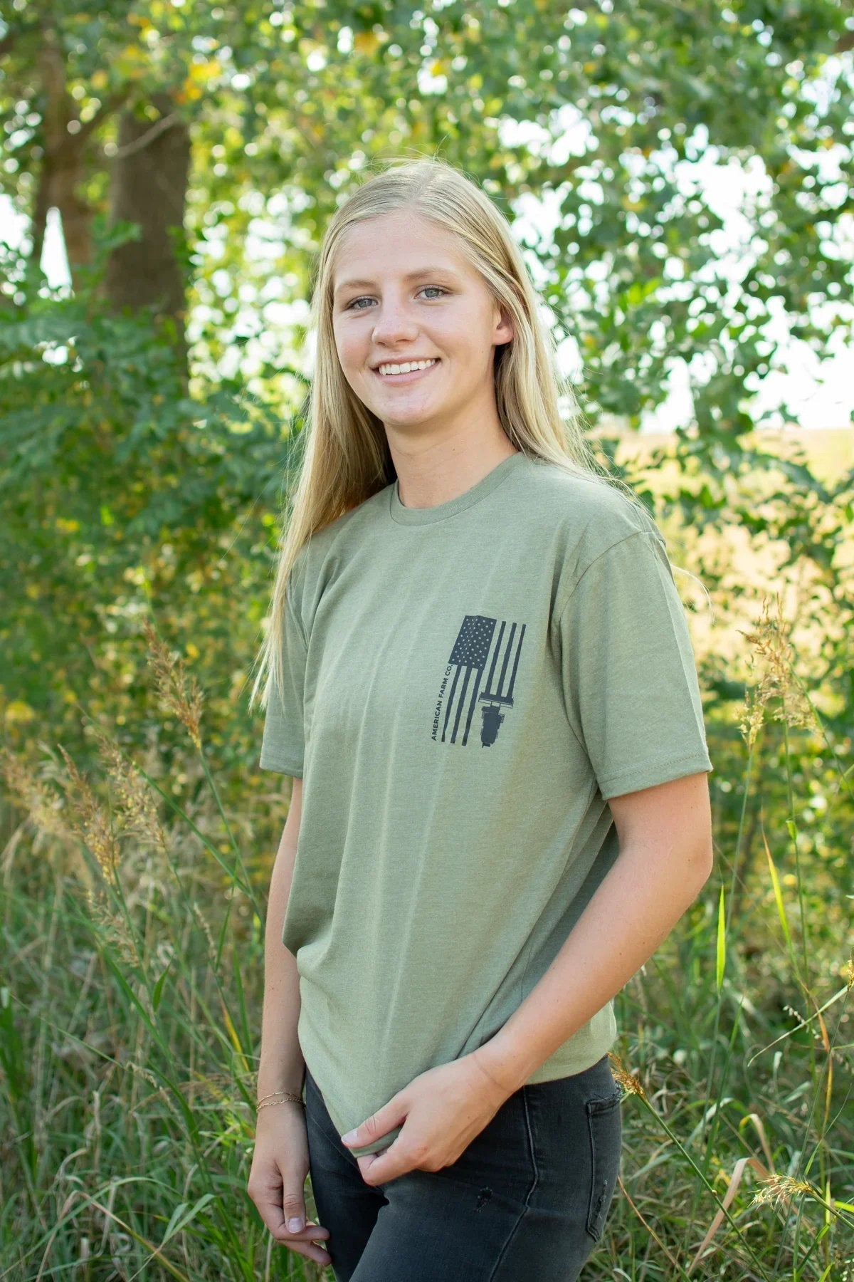 American Farm Co. Harvest Flag Olive Green T-Shirt - QC Supply - 