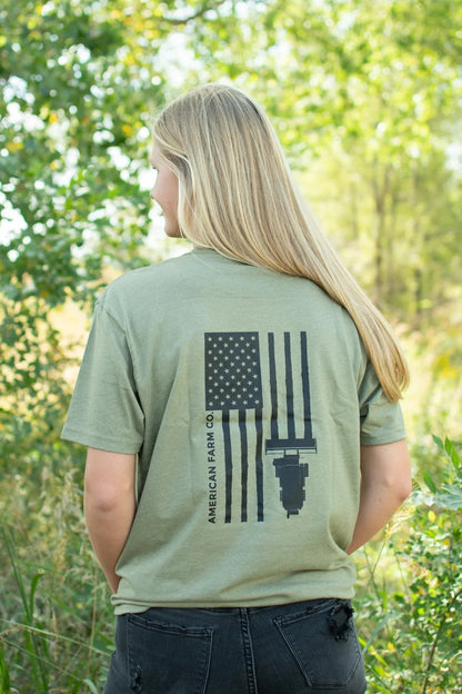 American Farm Co. Harvest Flag Olive Green T-Shirt - QC Supply - 