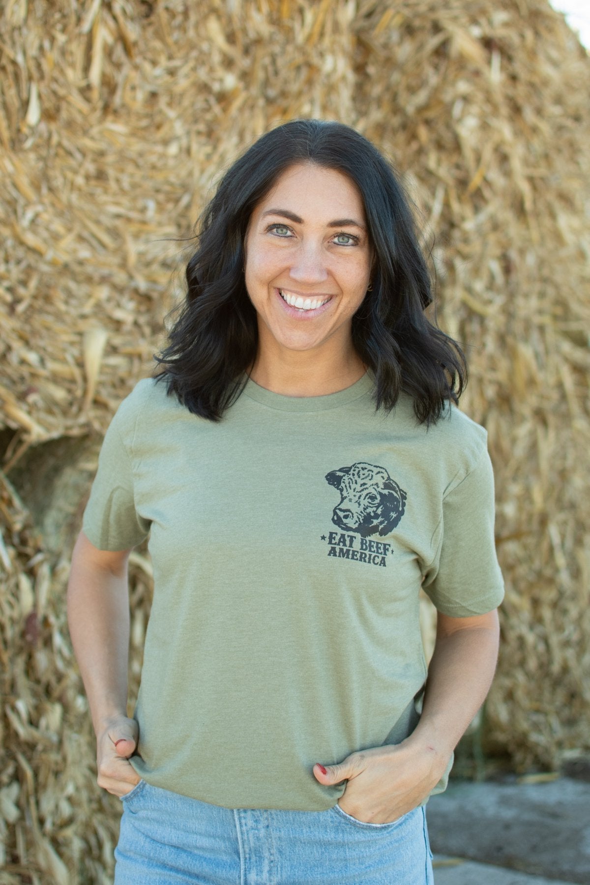 American Farm Co. Hereford Eat Beef America Olive Green T-Shirt - QC Supply - 