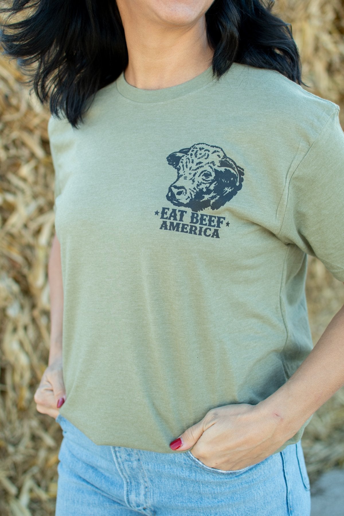 American Farm Co. Hereford Eat Beef America Olive Green T-Shirt - QC Supply - 