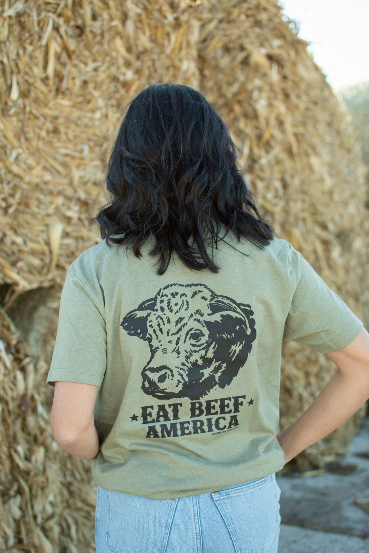 American Farm Co. Hereford Eat Beef America Olive Green T-Shirt - QC Supply - 