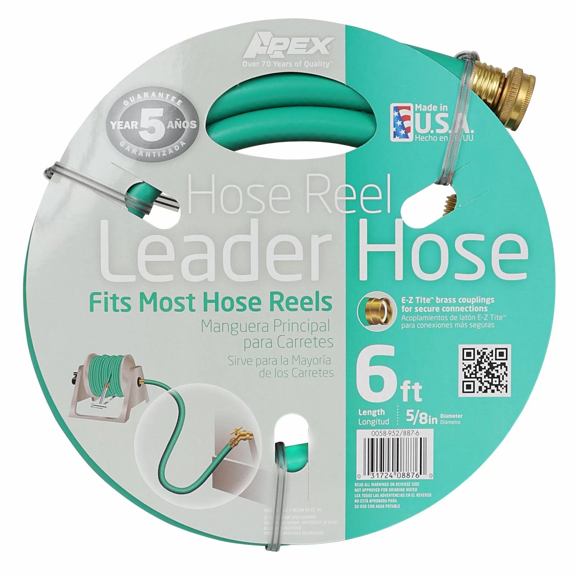 Apex Water Hose with Brass Couplers - 6' - QC Supply - 