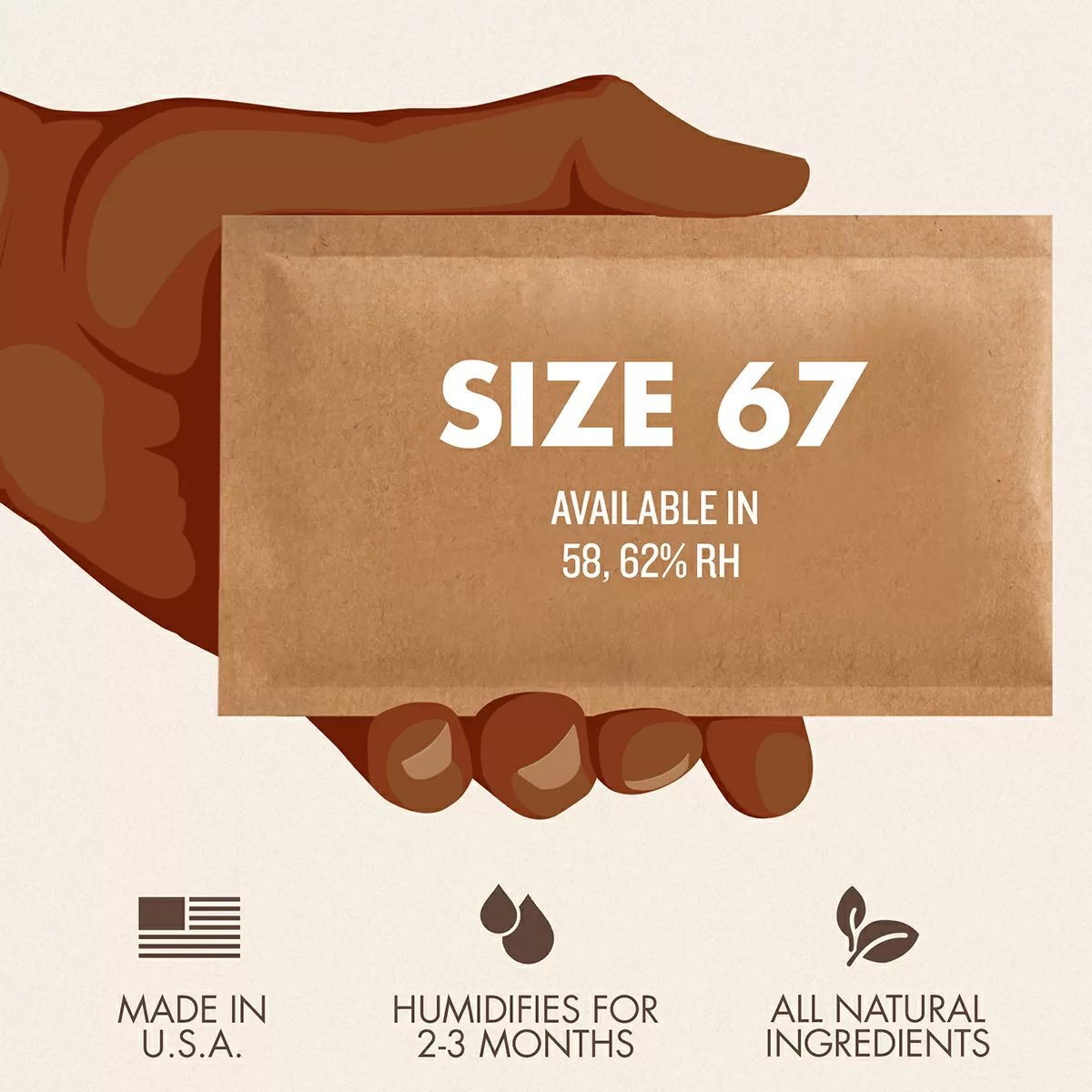 Boveda Two - Way Humidity Control Packets - Size 67, 62% RH - Case of 100 - QC Supply - 