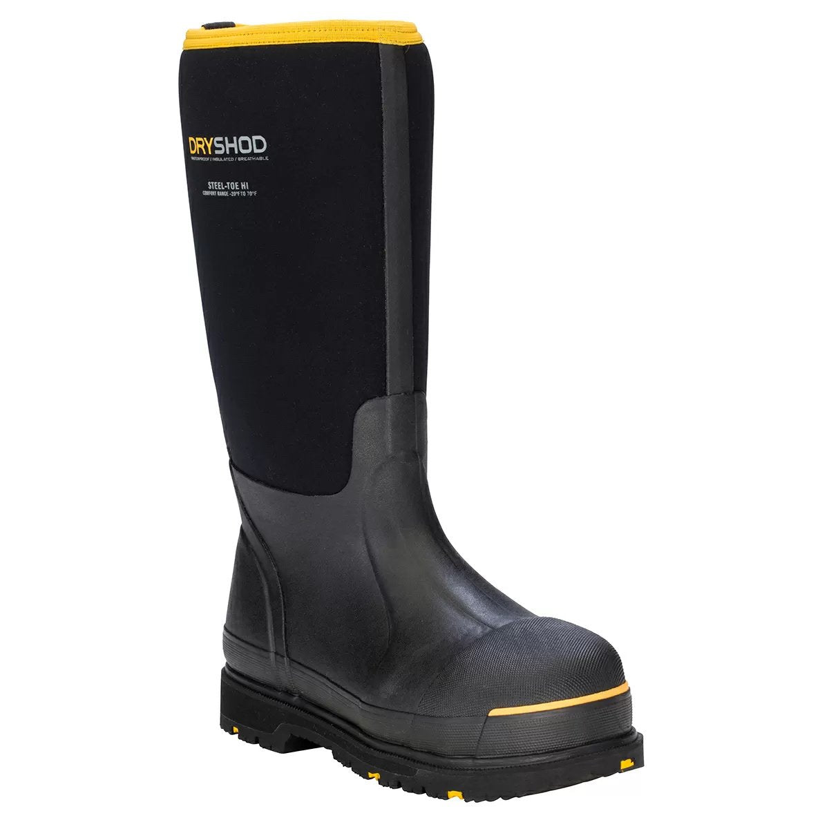 DRYSHOD® Steel Toe Hi Protective Work Boots - Black/Yellow - QC Supply - 