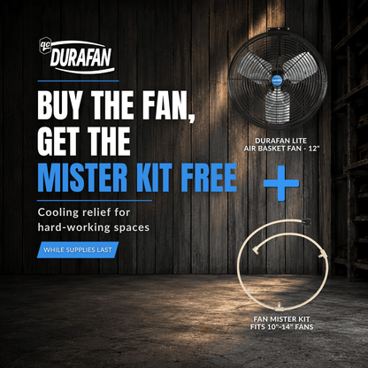 DURAFAN® Black Lite Air Basket Fans with Mounting Bracket - FREE Mister with the Purchase of a 12" Fan - QC Supply -