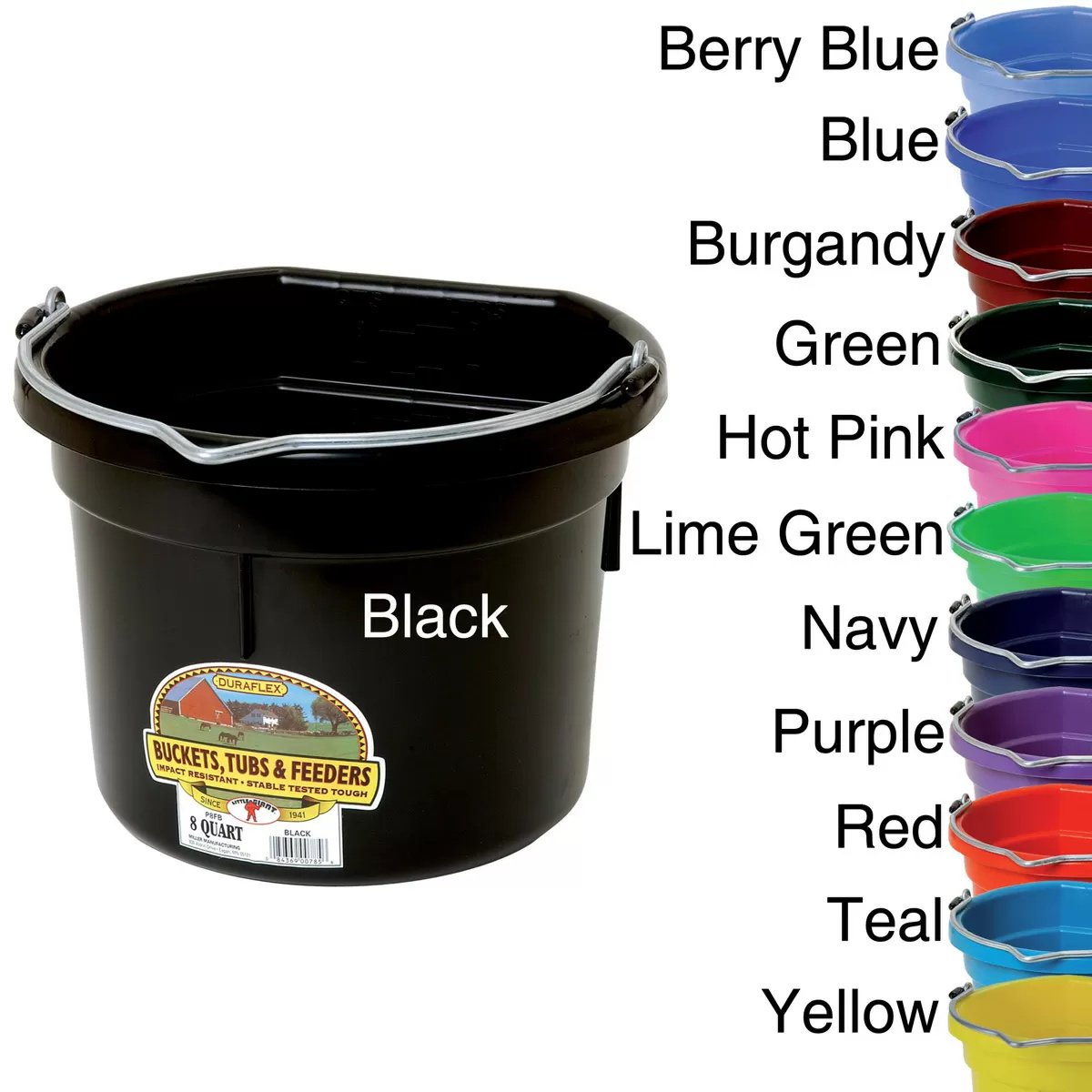 DuraFlex® Plastic Flat Back Bucket - 8 Quart - QC Supply - 