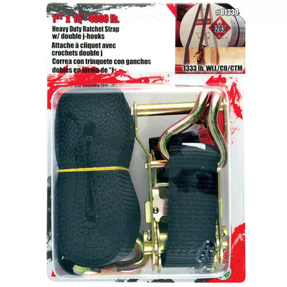 Erickson Manufacturing Ratchet Strap With Double J Hooks - 1 1/2" x 15' - 4,000 lb. - QC Supply - 